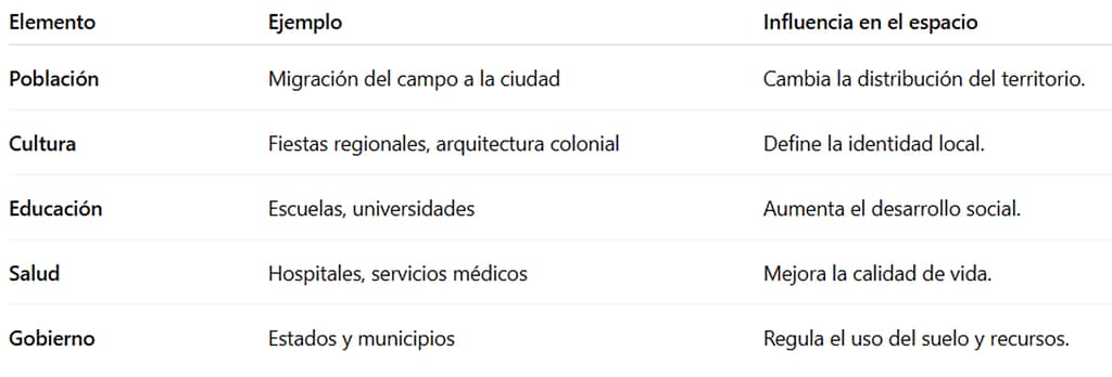 Cuadro resumen: Componentes sociales